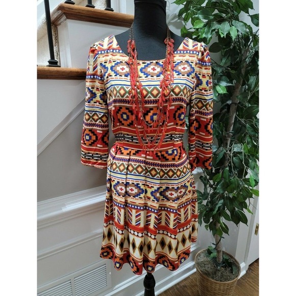 Hello Miss Women Multicolor Polyester Round Neck long Sleeve Knee Length Dress S - Picture 11 of 11